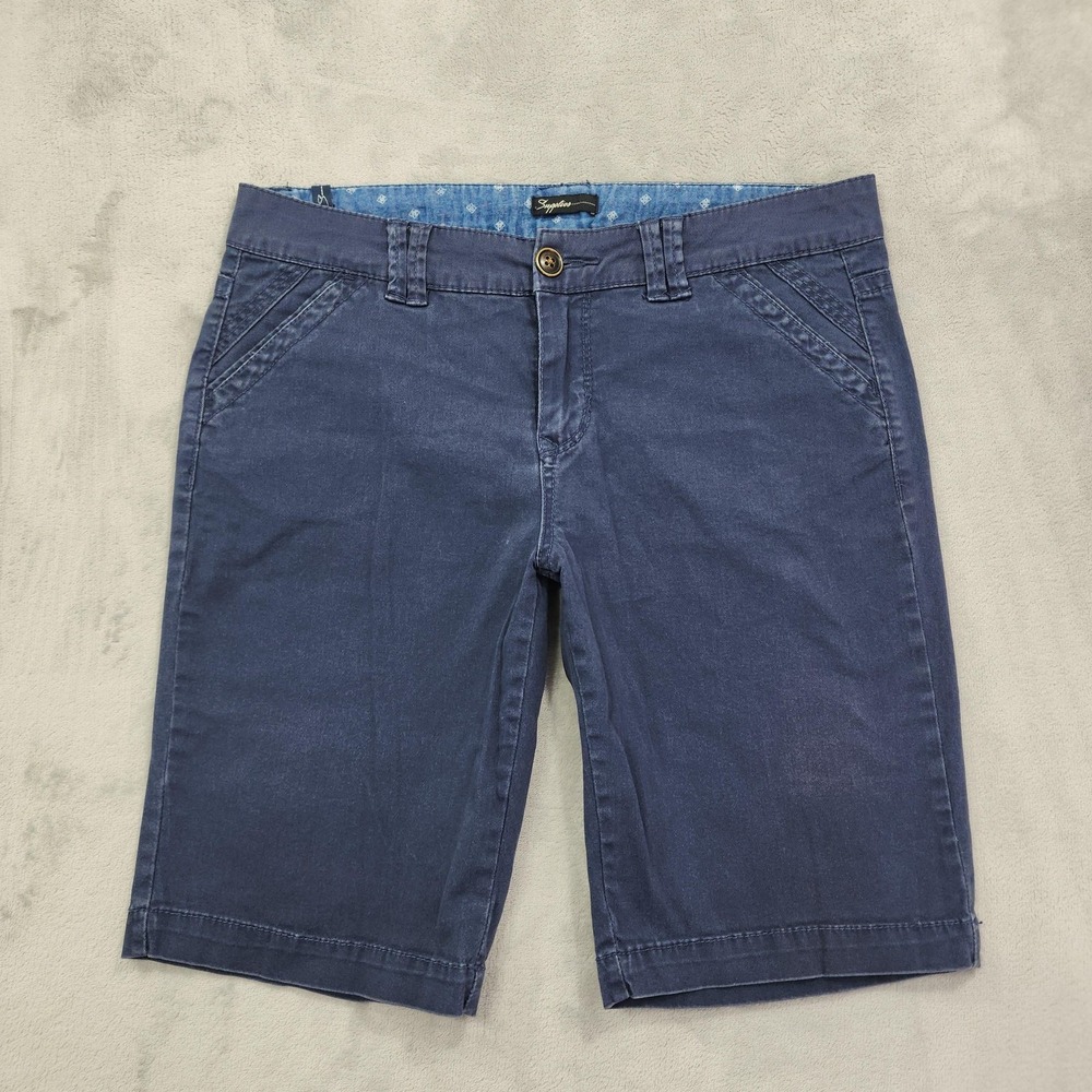 Supplies Shorts Womens 10 Blue Bermuda Twill Stretch Flat Front Casual Summer‎